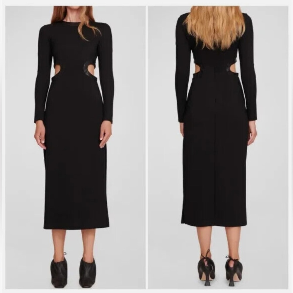 Staud Dolce Cutout Vegan Leather Trim Midi Dress